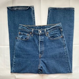 Levi's High Rise Straight Leg Jeans in Dark Blue Denim